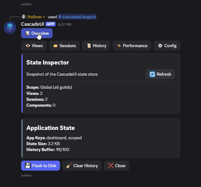 The visual inspector switching between its tabs