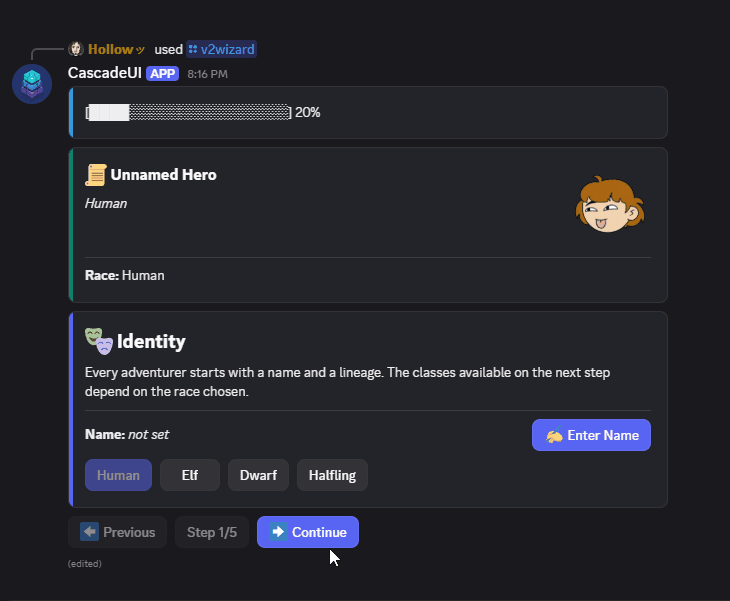 A wizard advancing through steps, with the progress indicator tracking each one