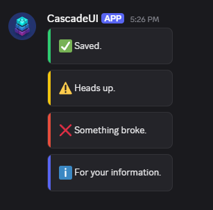 Alerts at the success, warning, error, and info levels