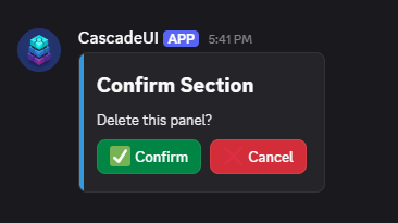 A green Confirm and a red Cancel button beneath the prompt Delete this panel?