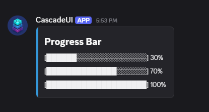 The same progress bar at 30, 70, and 100 percent